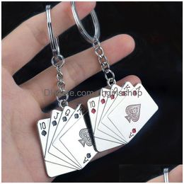 Key Rings Metal Royal Flush Poker Playing Card Key Ring Red Black Keychain Bag Hanging Fashion Jewellery Will And Jewellery Dh5Tq