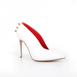 Dress Shoes White/red Mixed Colour Pumps Metal Decoration Buckle Back Cover Stiletto High Heels Slip On Pointed Novel Sexy Women