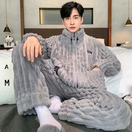 Men's Sleepwear Winter Clothes Casual Fleece With Thickened Loose Trouser Coral Pijamas Pyjamas Men Set Pocket Suits Flannel Home