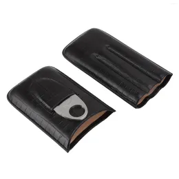 Storage Bags Leather Case Bamboo Joint Pattern Black Portable Holder For Travel