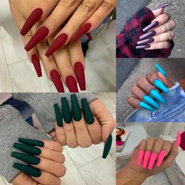 False Nails 24Pcs Set Full Cover Nail Tips Ballerina Art Manicure Matte Coffin Fake Extension Acrylic with Glue 231013