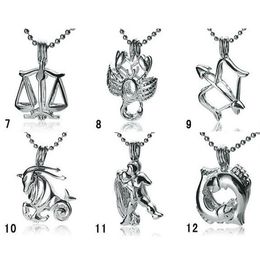 18KGP Fashion Signs of Zodiac Pendant Mountings Twelve Constellations style Pearl Gem Bead Cage Lockets DIY Lucky Charm Jewellery 308g