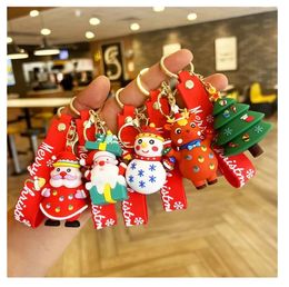 Cute Santa Claus Snowman Design 3D Cartoon Rubber Keychain Christmas Tree Decorative Bottle Christmas Gift Bag Pendant