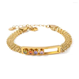 Charm Bracelets ALLME Retro 16K Gold PVD Plated Titanium Steel Colorful CZ Cubic Zircon Chunky Chain Adjustable For Women