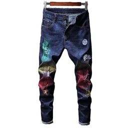 Men's Jeans Design Skinny Men Streetwear Printed Punk Pants1780