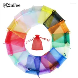 Jewellery Pouches 100Pcs/lot 7x9 Cm Organza Bag Tulle Drawstring Packaging Display & Wedding Gift Bags