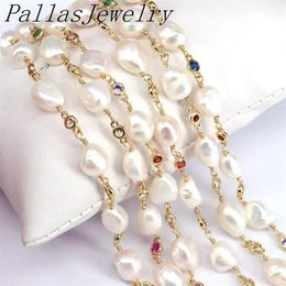 Meters Est Natural Freshwater Pearl Colorful CZ Chain Gold Filled Rosary Beads For Necklace Bracelet Chains2990