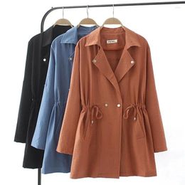 Women's Trench Coats 2024 Mom's Spring And Summer Windbreaker Plus Size Middle-Aged Waist Coat Medium Long V-Neck Sleeves Thin Overcoat