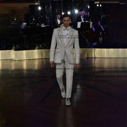 Men's Suits Glitter Beaded Men Peaked Lapel Wedding Groom Tuxedos Slim Fit Shiny Male Prom Party Blazers 2 Pieces Sets Costume Homme