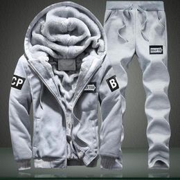 Winter Inner Fleece Hoodies Men Casual Hooded Warm Sweatshirts Male Thicken Tracksuit 2PC Jacket Pant Men Moleton Masculino266p