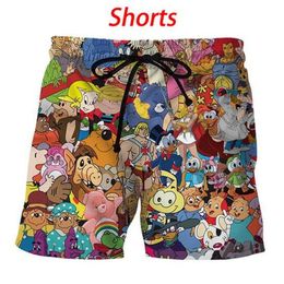 Mens Designer Summer Shorts Pants Fashion cartoons collage 80s 3d Printed Drawstring Shorts Relaxed Unisex Homme Luxury Sweatpants232o