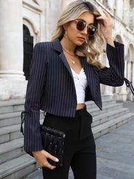 Women's Suits SLTNX 2023 Fashion Striped Blazers Coats Female Short Notched Collar Blazer Ladies Long Sleeve Outerwear