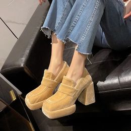 Dress Shoes 2024 New Spring Autumn Chunky Mary Janes Women Platform High Heels Designer Pumps Velvet Square Toe Party Shoe 231013