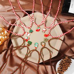 Pendant Necklaces KADRUFI Christmas Red Beaded Necklace For Women Kids Child Santa Claus Tree Snowman Jewellery Gift