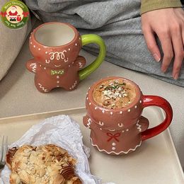 Mugs Gingerbread Man Coffee Cups Xmas Ceramic Couples Child Student Home Office Drinkware Ornament Year Gift 231013