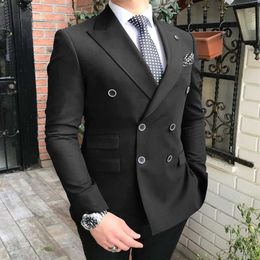 Double Breasted Peak Lapel Gentleman Grey Blazer Two Pieces Mens Suit with Pants Formal Silver Jacket For Wedding Groom Tuxedos X0280k