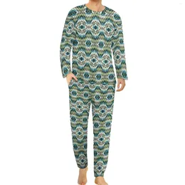 Men's Sleepwear Tribal Print Pyjamas Mens Abstract Art Trendy Spring Long Sleeve Two Piece Room Graphic Pyjama Sets Big Size 4XL 5XL