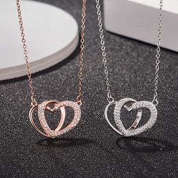 Elegant Love Heart Pendant Necklaces Designer Cubic Zirconia S925 Clavicular Chain Top Quality Jewellery Gifts J181 for Women