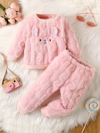Clothing Sets Winte Longsleeved Rabbit Kawaii Cute Plush Thick TopPants Sweet Fashion Soft Animals Baby Set 231013