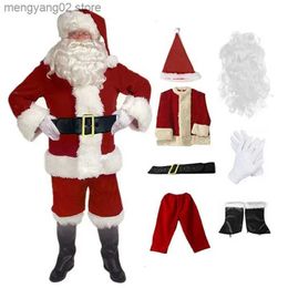Theme Costume Santa Claus Come 7PCS Christmas Complete Dress-Up Outfit For Adult Cosplay Santa Suit With Hat Beard Golves For Men T231013
