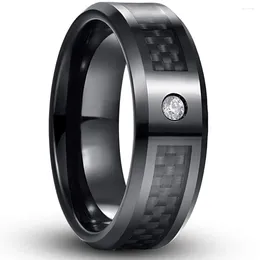 Wedding Rings 8mm Black Carbon Fiber For Men And Women Zircon Tungsten Stainless Steel Anniversary Jewelry Gifts