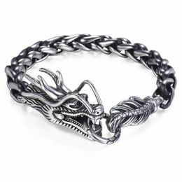 Davieslee Dragon Head Men's Bracelet Male 316L Stainless Steel Bracelet Wheat Link Chain Punk Jewellery 9mm 21 5cm DLHB450 2106198L