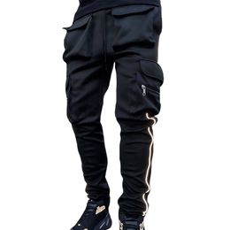 Men's Pants Man Fashion Streetwear Stitching Colour Joggers Hip Hop Long Men Elastic Waist Multi-pocket Jogger