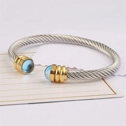 Bangle Whole Stainless Steel Cuff Blue Bead Fashion Jewellery Fine Wrist Accessories Hand Ornament Realizable2604