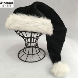 Party Hats 75cm45 Black plush hat White fur Adult Christmas hat party High Quality Fur Xmas Cap Children Adult Plush Home Party Decoration 231013