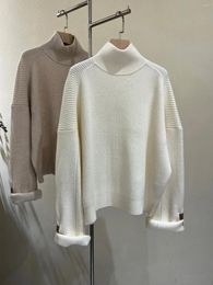Women's Sweaters Autumn Winter Top Solid B C Half High Neck Loose Slouchy Cashmere Pullover Thickened Sweater Knit Women