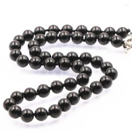 Choker Fashion Natural Stone Beads Necklace Black Onyx Agates Round Strand Necklaces For Women Long Chain Elegant Gift Jewellery A721