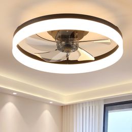 Moderne schwarze Ventilatorlampe für Zuhause. Der hängende Ventilator mit Acryl-LED-Lichtern