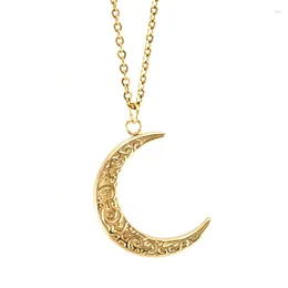 Pendant Necklaces Embossed Moon Necklace For Women Jewellery Stainless Steel Lucky Choker Gold Colour Cable Rolo Chain Collare De Moda