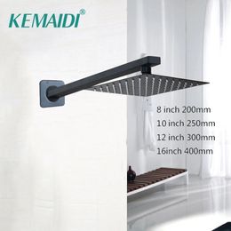 Bathroom Shower Heads KEMAIDI Black Square Rain Shower Head Ultrathin 2 mm 8inch 16inch Choice Bathroom Wall Wall Mounted Shower Arm 231013