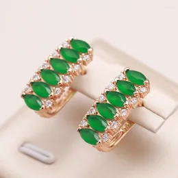 Stud Earrings Kienl Full Green Natural Zircon Women's Square Earring 585 Rose Gold Color Vintage Bride Wedding Jewelry Luxury Design Gift