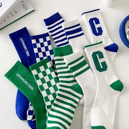 Socks Hosiery Women Classic Striped Letter Print Sporty Socks Girls Cute Harajuku Socks Casual Female Cool Skateboard Chessboard Cotton Socks 231012