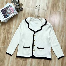 Little Fragrant Style Celebrity Contrast Color Sexy Polo Collar Single breasted Knitted Shirt Women's Top Loose New Style Outwear Celebrity Style