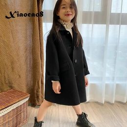 Jackets Autumn Winter Unisex Kids Black Woolen Thick Jacket Coat 314Y Children Toddler Fall Clothes Outerwear Boys Girls Long 231013