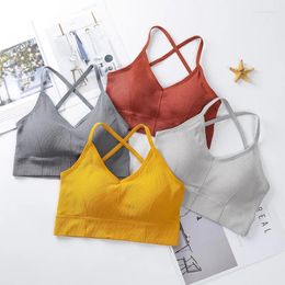 Yoga Outfit U-shaped Cross Beautiful Back Sports Tank Top Halter Sexy Wrap Bra Without Steel Ring Female Underwear
