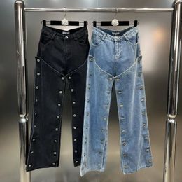 Women's Jeans PREPOMP 2023 Autumn Collection Multi Buttons Double Layer Clothing Denim Pant Long GL768 231012