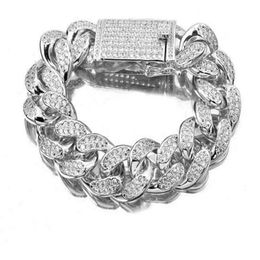 Real Solid 925 Silver Mens Miami Cuban Link Bracelet Water Diamonds 12mm Hip Hop250S