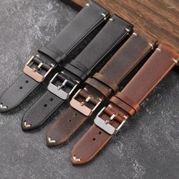 Watch Bands 18 19 20 21 22MM Dark Gray Brown Black First Layer Calfskin Bracelet Ultra-Thin Vintage Italian Leather Strap Male Antique