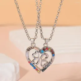 Pendant Necklaces BFF Hollow Heart Flower Floret Puzzle Friends Necklace Set Colour Crystal Dust Choker For Friendship Ie Gift