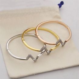 Europe America Fashion Style Lady Women Brass 18K Gold Engraved Letter Settings Diamond Volt Bangle Bracelet 3 Colour Q95980 Q050022141