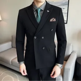 Men's Suits Boutique Men (Blazer Vest Pants) Fashion Business Wedding Italian Style Double Breasted Casual Man Dress 3 Sets