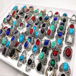 Whole Mixed Styles 100pcs Retro Silver Women Stone Rings Jewelry Party Gifts Brand New Ethnic Tribal267x