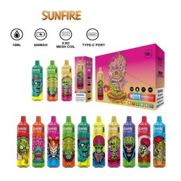 New Original Wholesale Sunfire Electronic Cigarette 8000 9000 Puffs Disposable Vape with 10 Flavours 0.8ohm Mesh Coil Prefilled Puff 9K 0% 2% 3% 5% RBG Light Vape Pen Kit