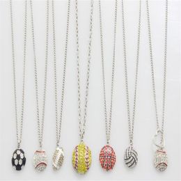 usa sports football soccer basketball volleyball baseball softball red drop oil heart yellow crystal necklace249t