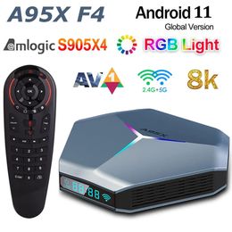 Amlogic S905x4 Android TV Box 4GB 32GB مع G30S صوت التحكم عن بُعد 8K RGB Light A95x F4 Smart Android11.0 TVBOX Media Server 2.4G 5G WIFI WIFI Bluetooth 2G 16G