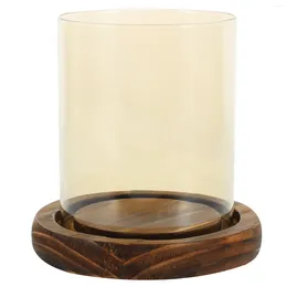 Candle Holders Glass Holder Wood Base Chimney Tube Open Ended Stand